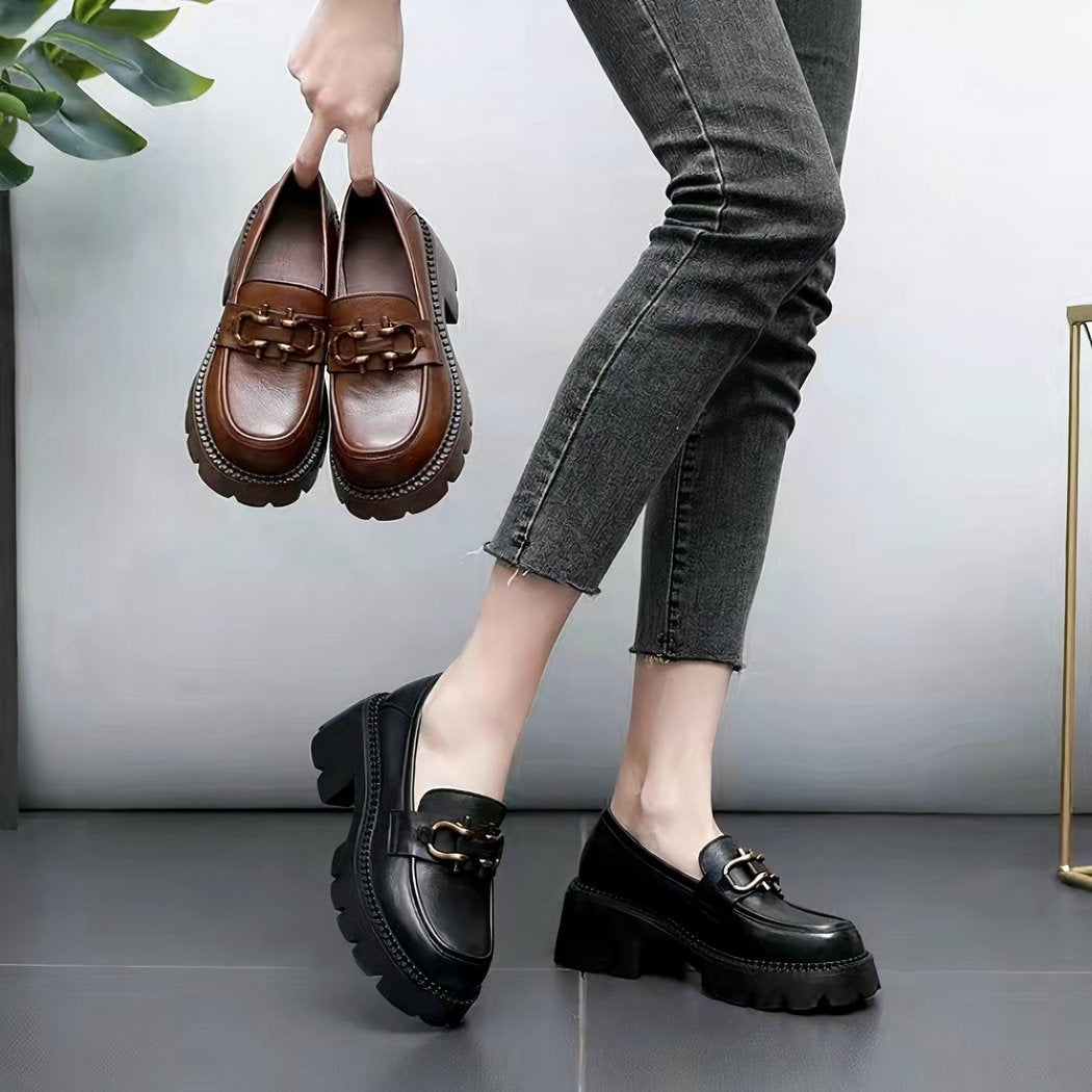 Women's retro-style synthetic leather loafers