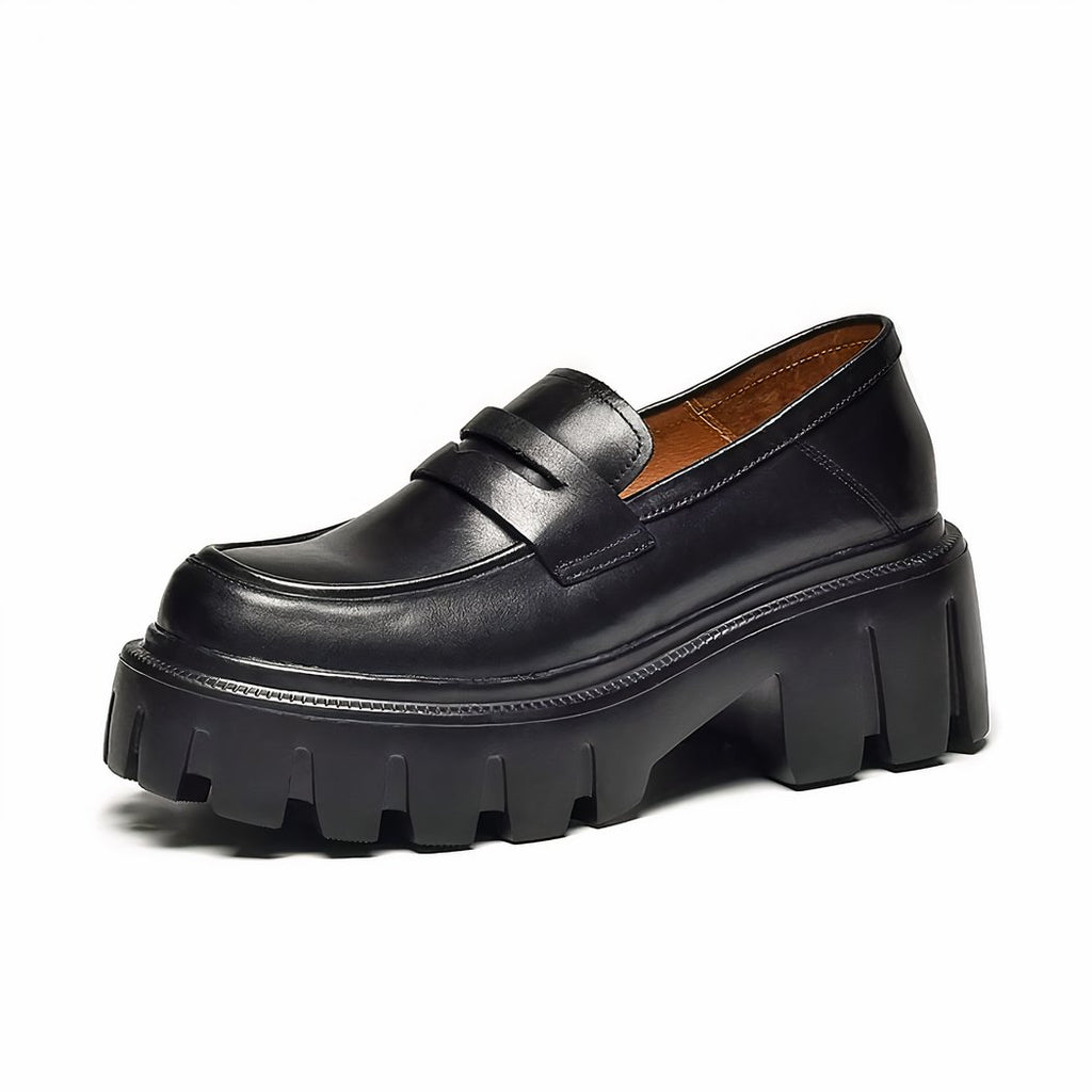 Women's round-toe leather loafers