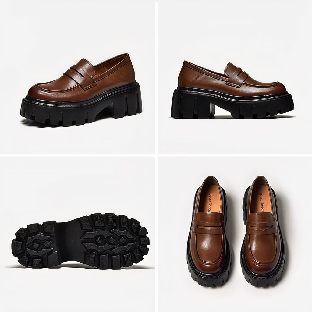 Women's round-toe leather loafers