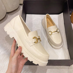Women's simple platform loafers, Beige