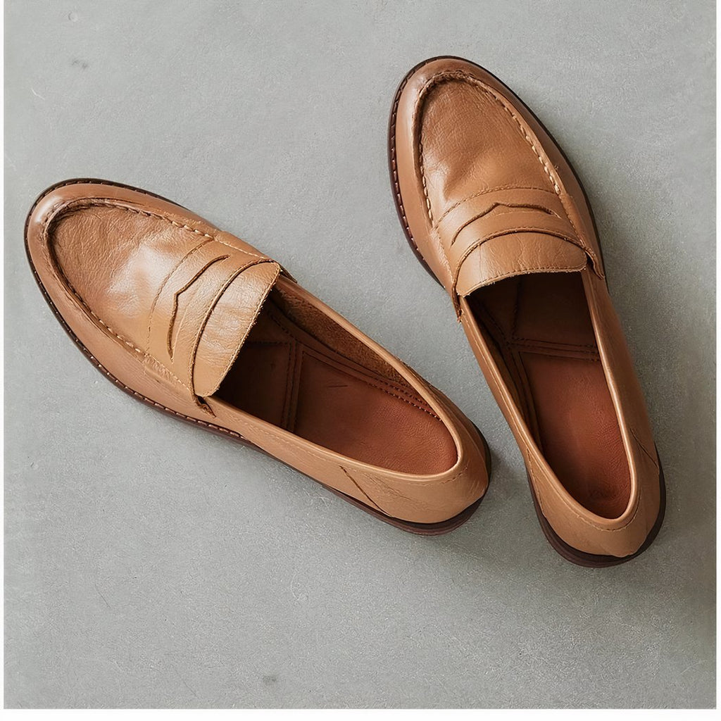 Women's soft leather square-heeled loafers