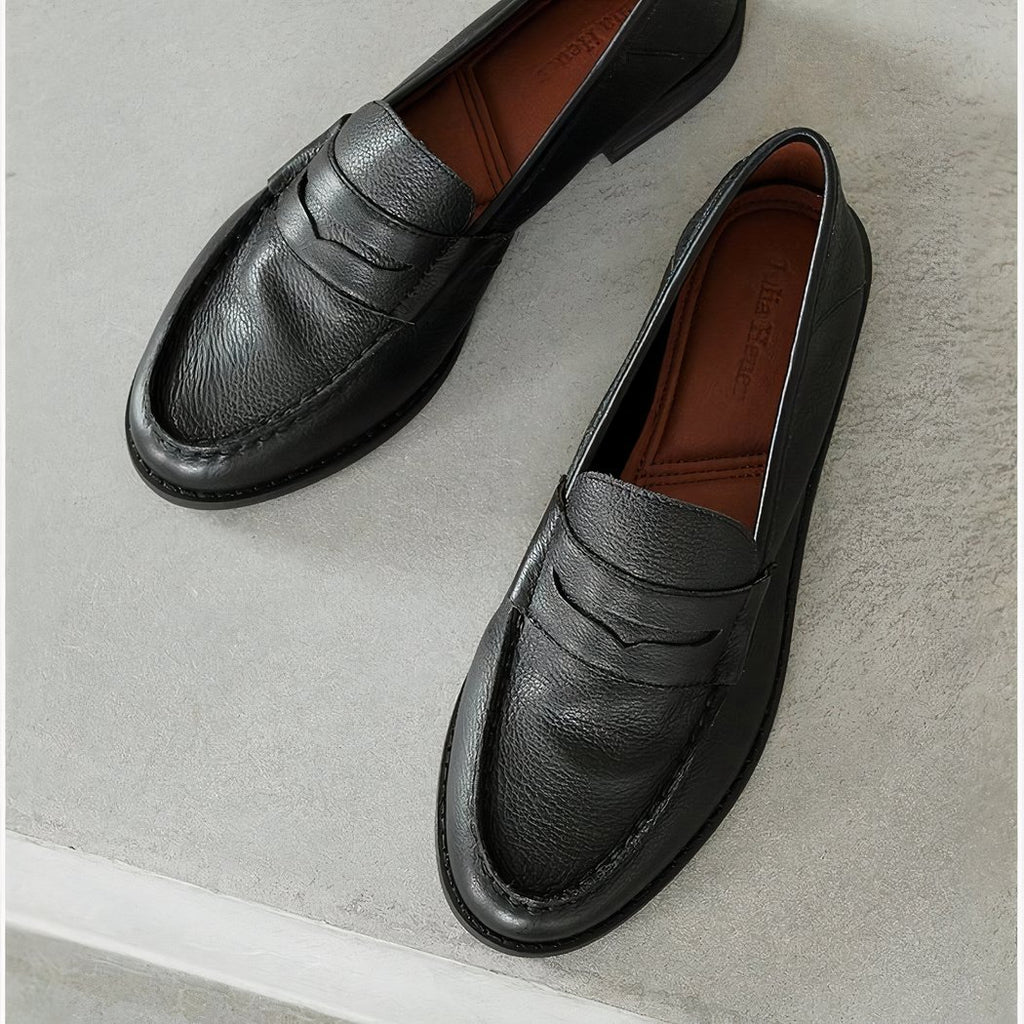 Women's soft leather square-heeled loafers