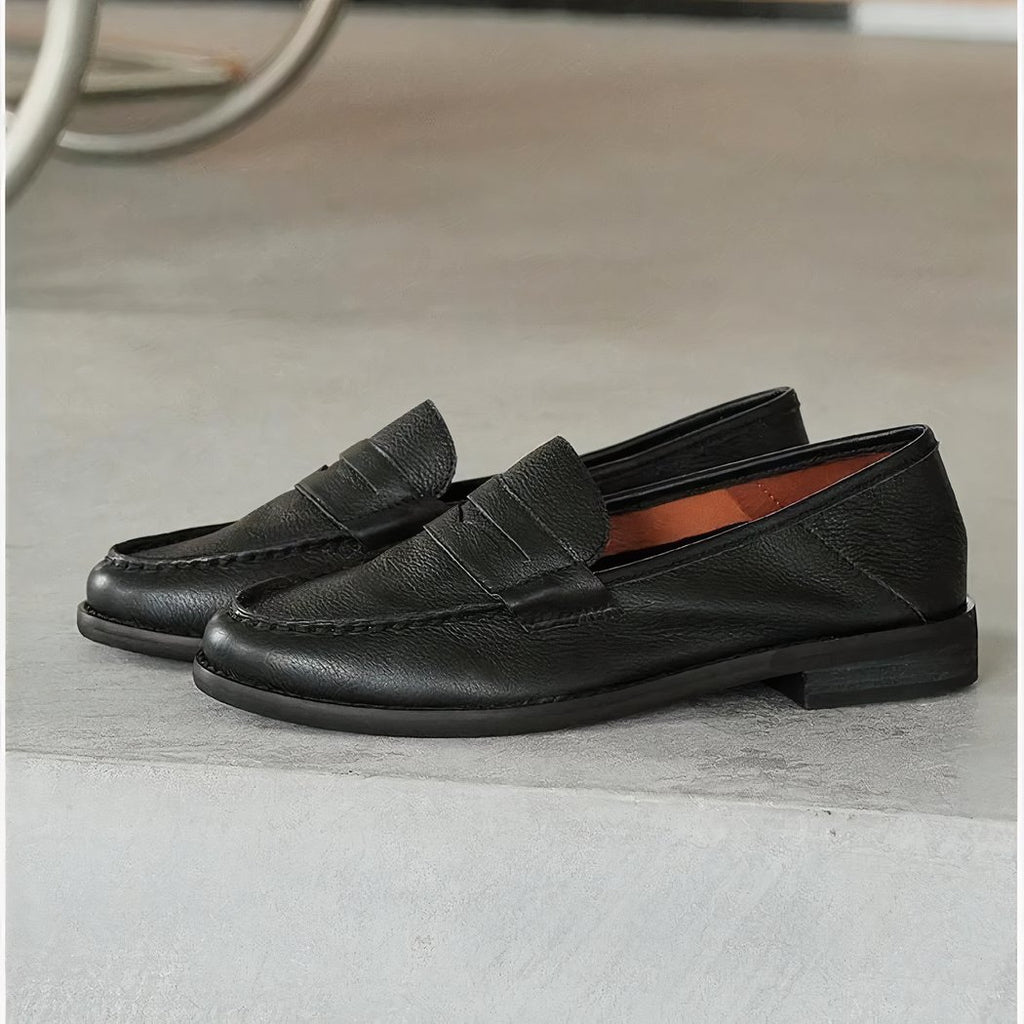 Women's soft leather square-heeled loafers