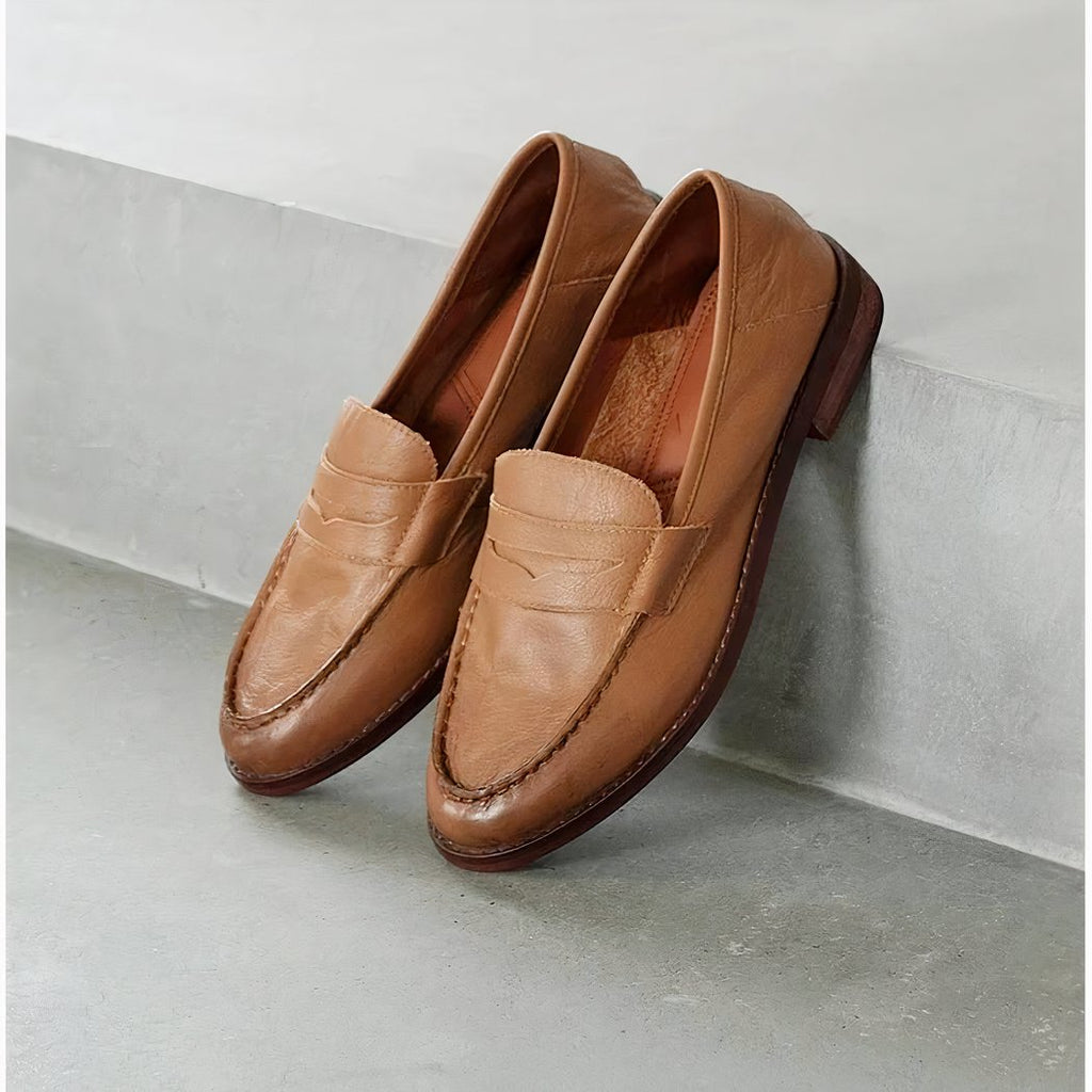 Women's soft leather square-heeled loafers
