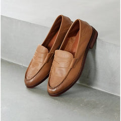 Women's soft leather square-heeled loafers, Brown