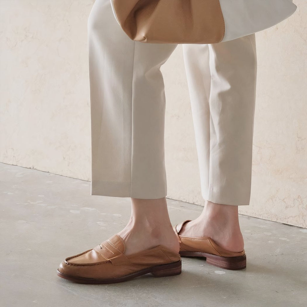 Women's soft leather square-heeled loafers