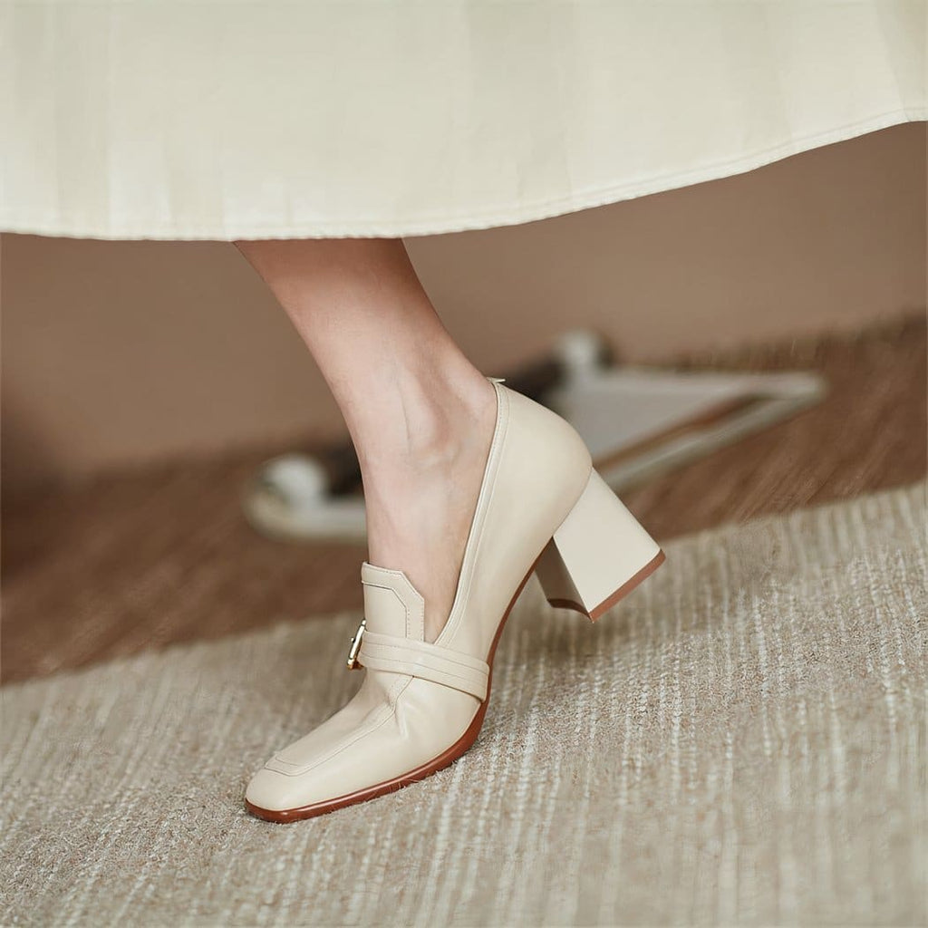 Women's square loafers in genuine leather