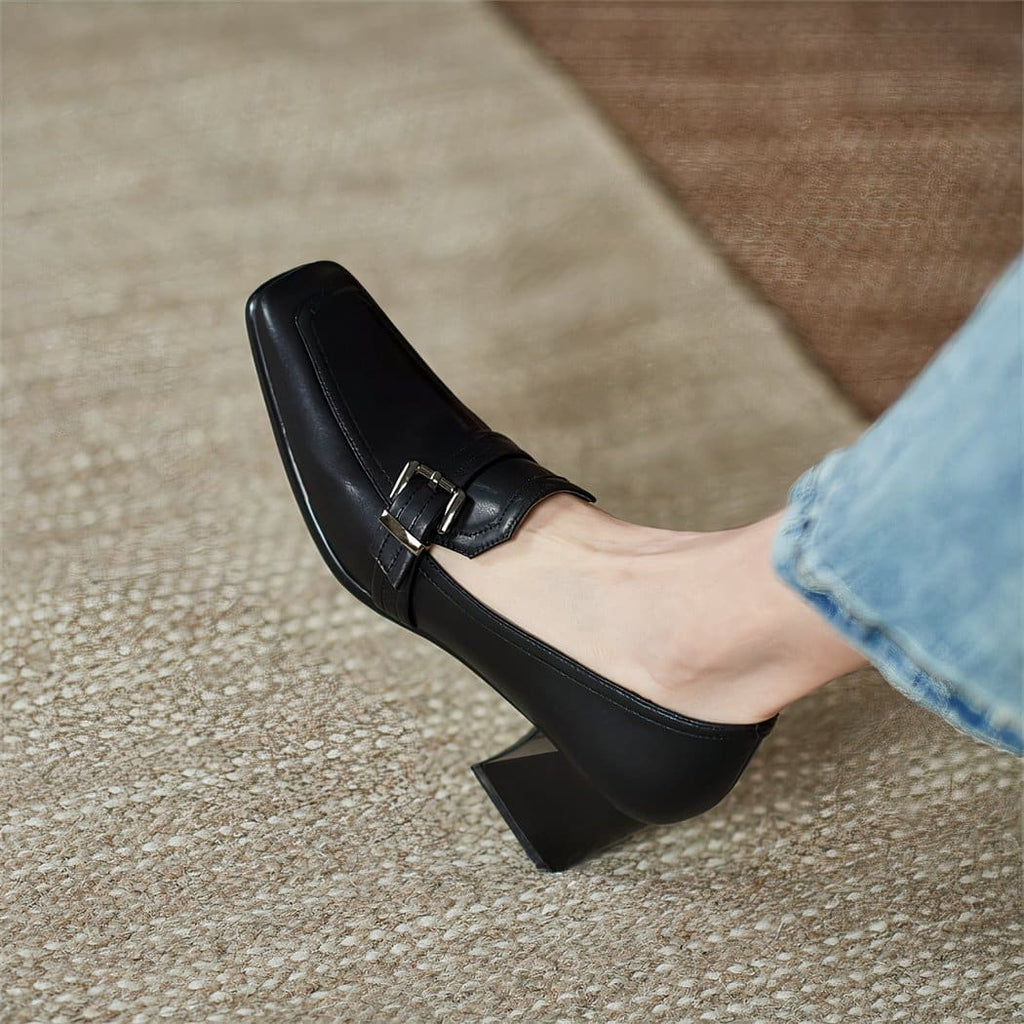 Women's square loafers in genuine leather