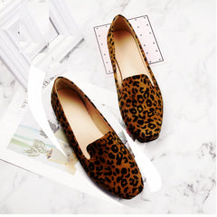 Women's square-toe leopard print loafers, Brown