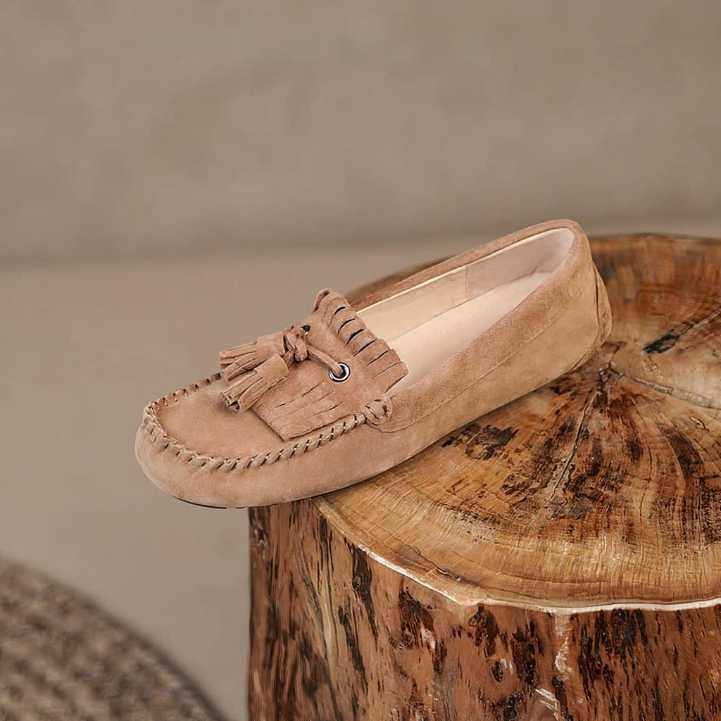 Women's fringed suede leather loafers
