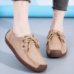 Genuine suede lace-up loafers for women, Beige