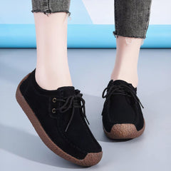 Genuine suede lace-up loafers for women, Black