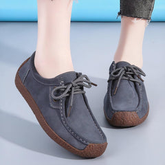 Genuine suede lace-up loafers for women, Grey
