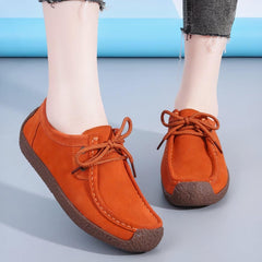 Genuine suede lace-up loafers for women, Orange