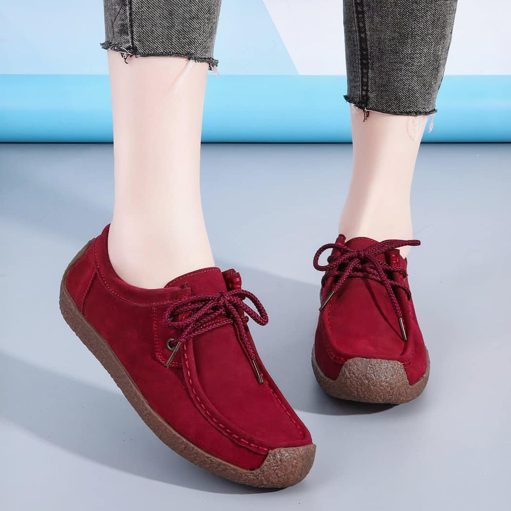 Genuine suede lace-up loafers for women
