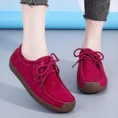 Genuine suede lace-up loafers for women, Pink