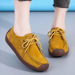 Genuine suede lace-up loafers for women, Yellow