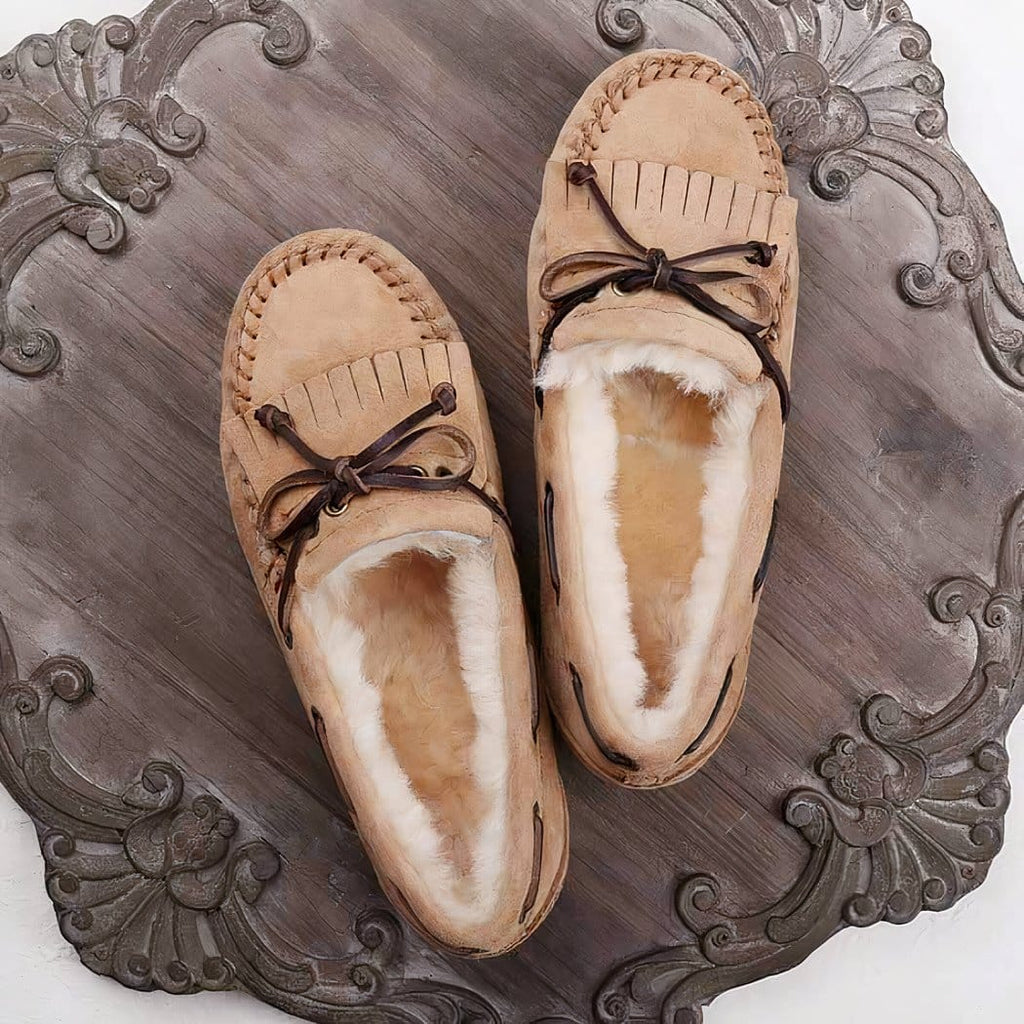 Women's suede loafers with bow detail