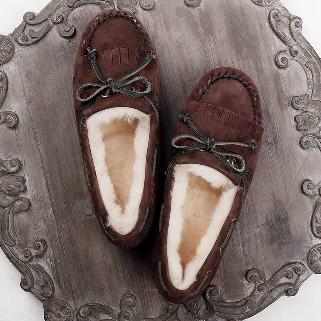 Women's suede loafers with bow detail