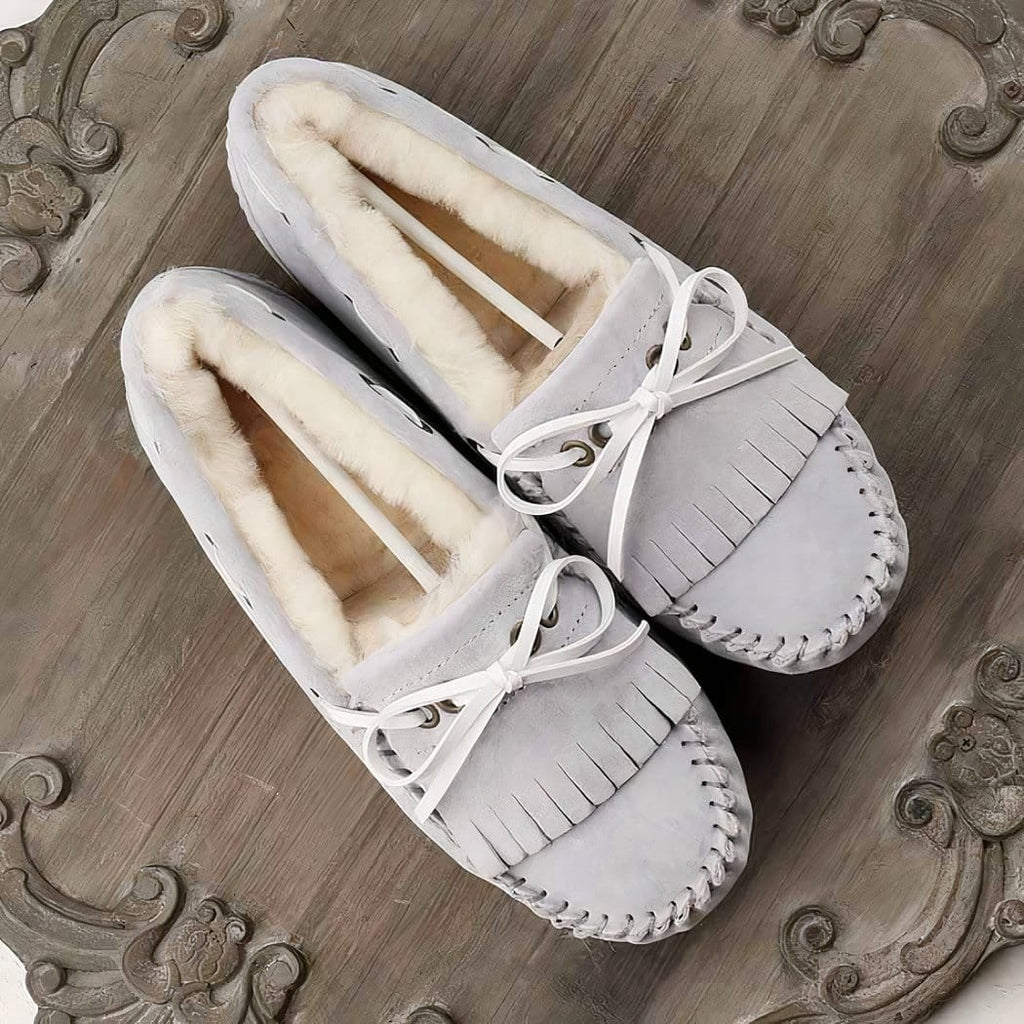 Women's suede loafers with bow detail