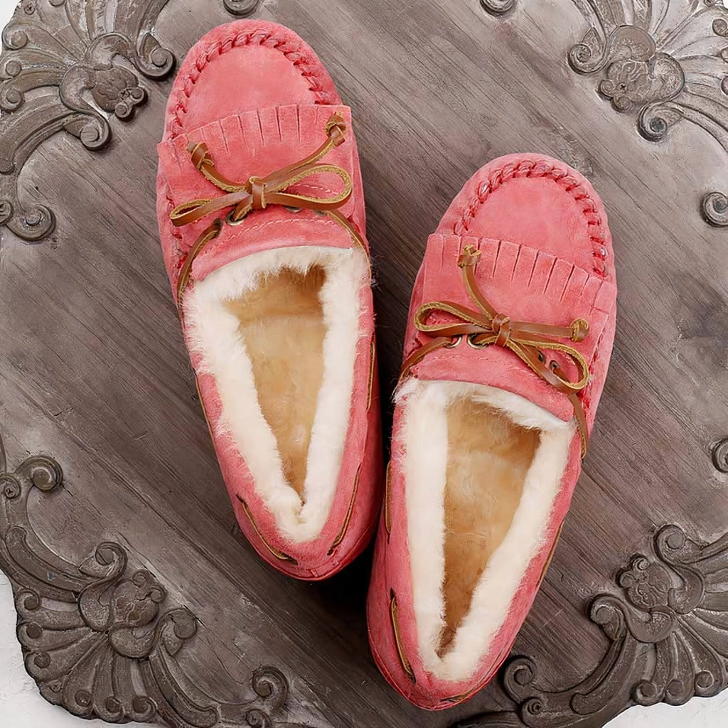 Women's suede loafers with bow detail
