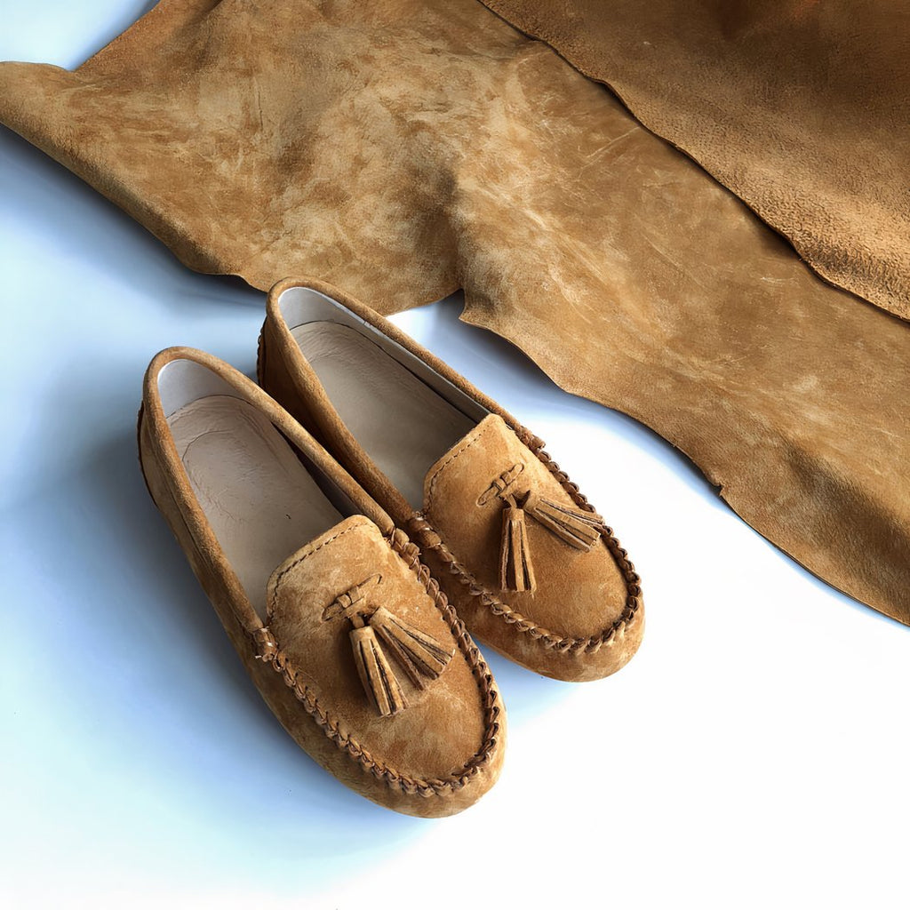 Genuine suede tassel loafers for women