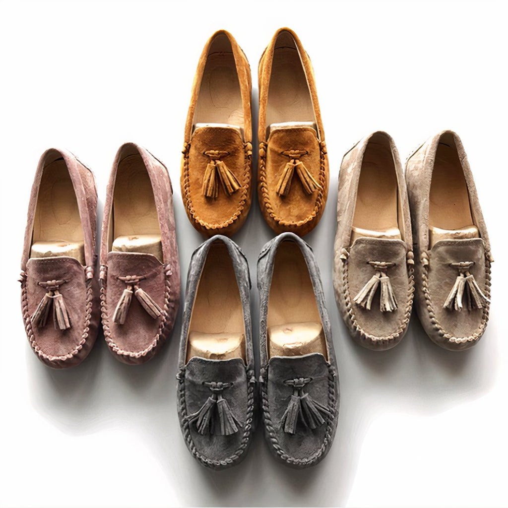 Genuine suede tassel loafers for women