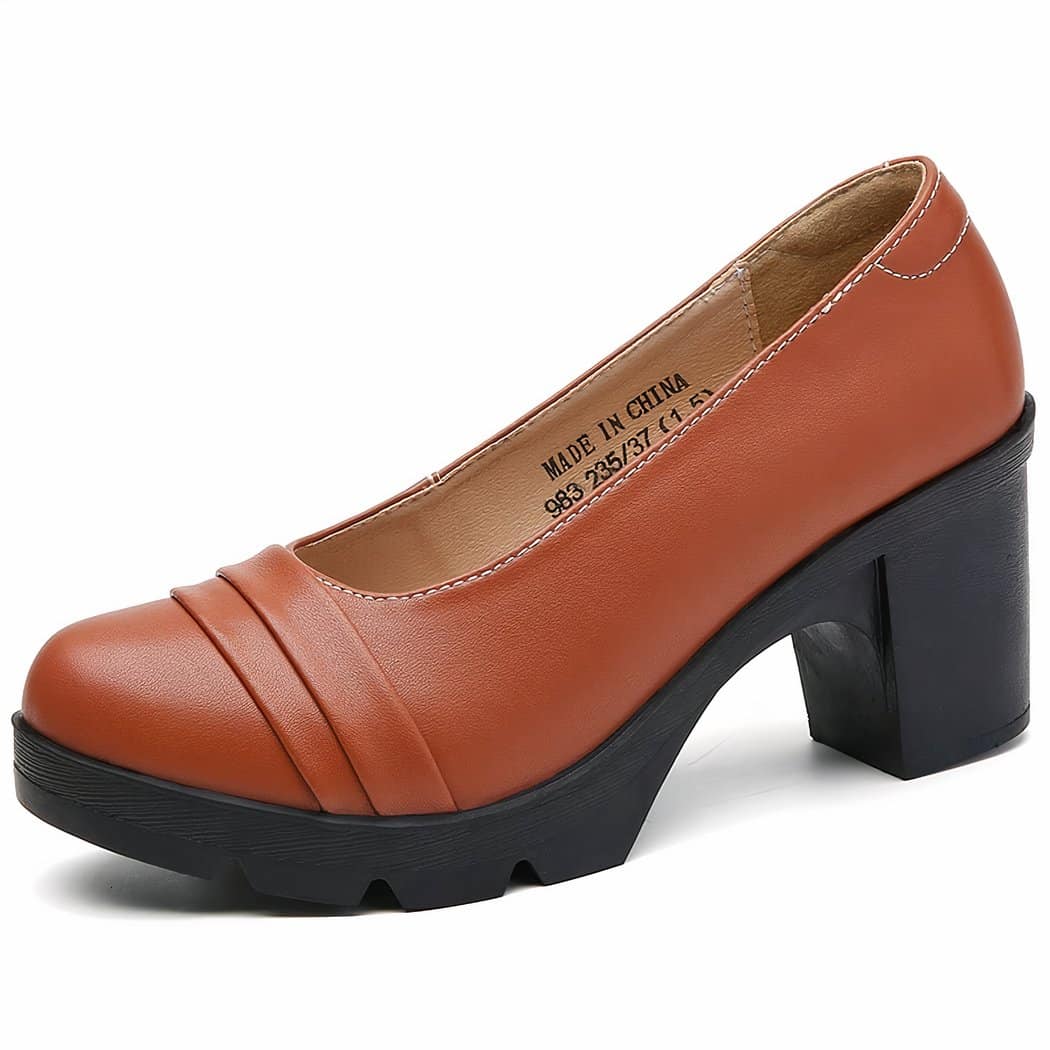 loafer with brown leather heel and black sole on a white background