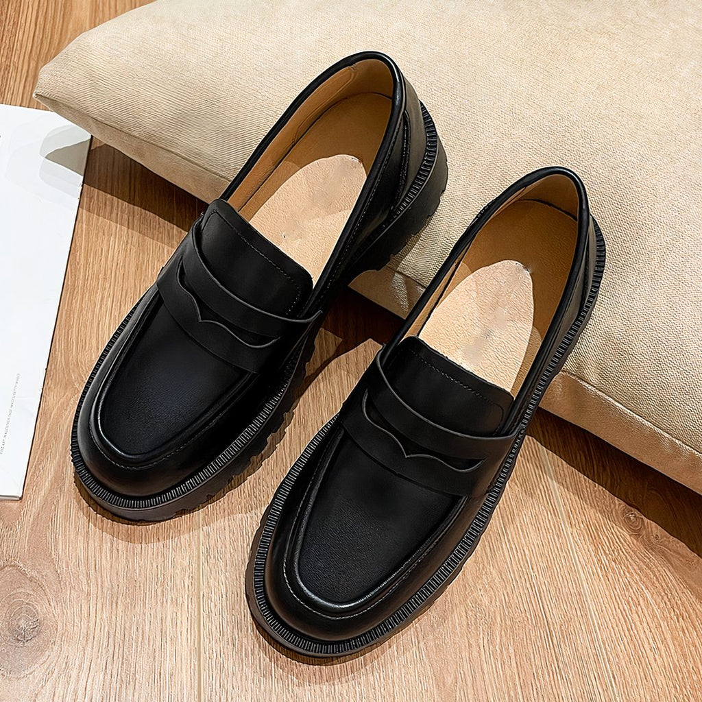 Women's synthetic leather platform penny loafers