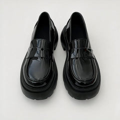 Women's vegan leather platform loafers, Black