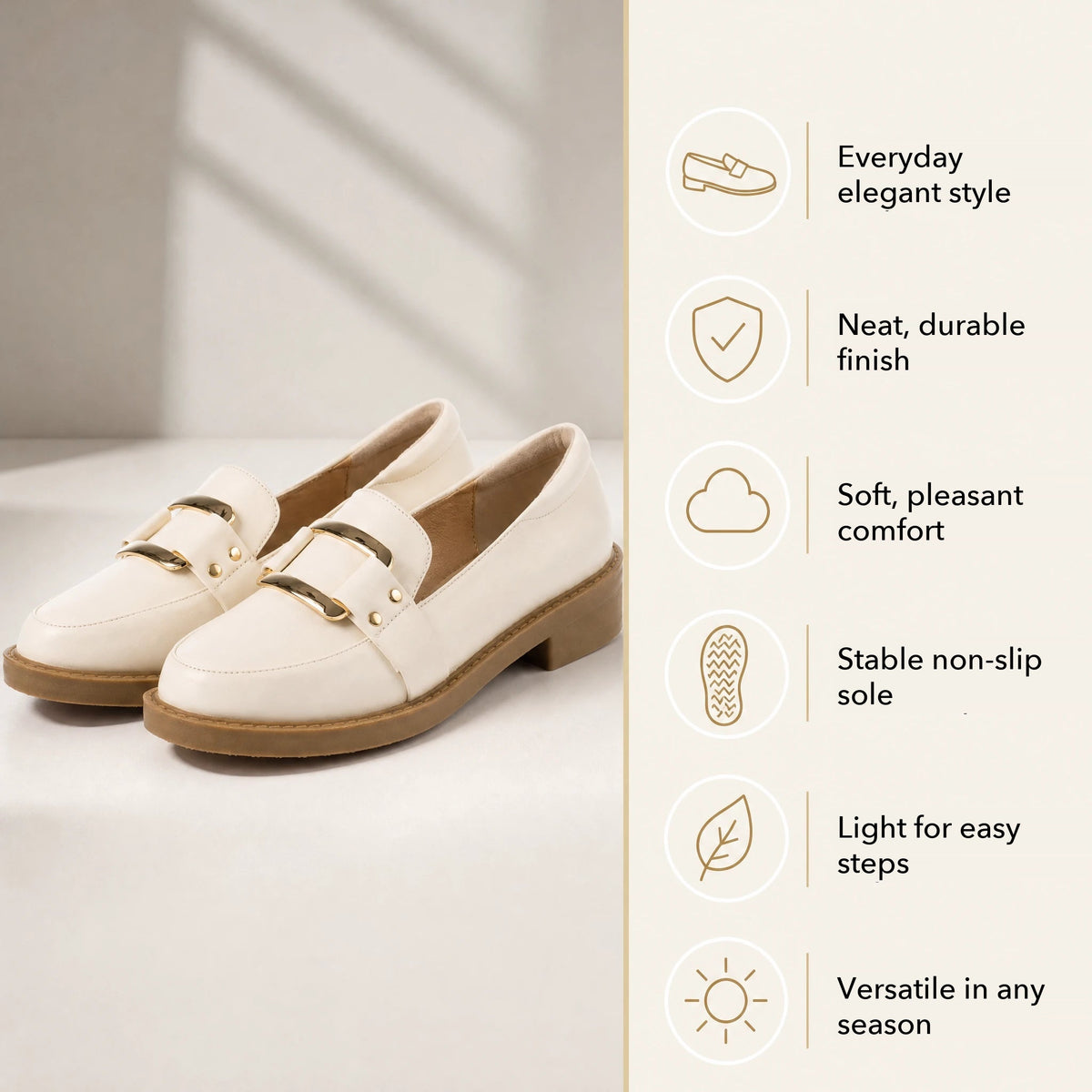 Pair of beige moccasins, top view Image