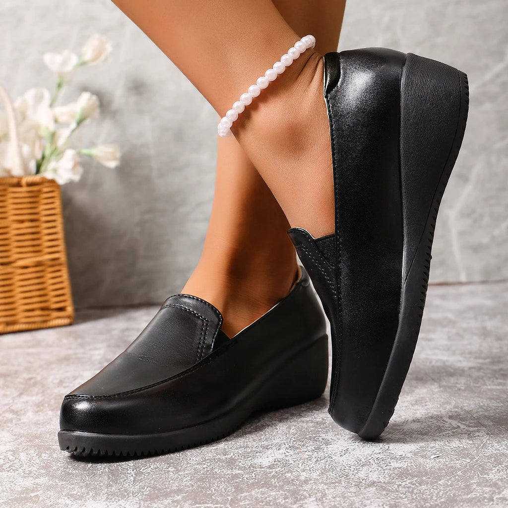 Women's black wedge loafers, view 8
