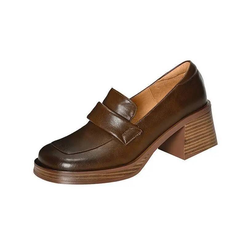 Women's block heel loafers with thick sole in Black, lifestyle view