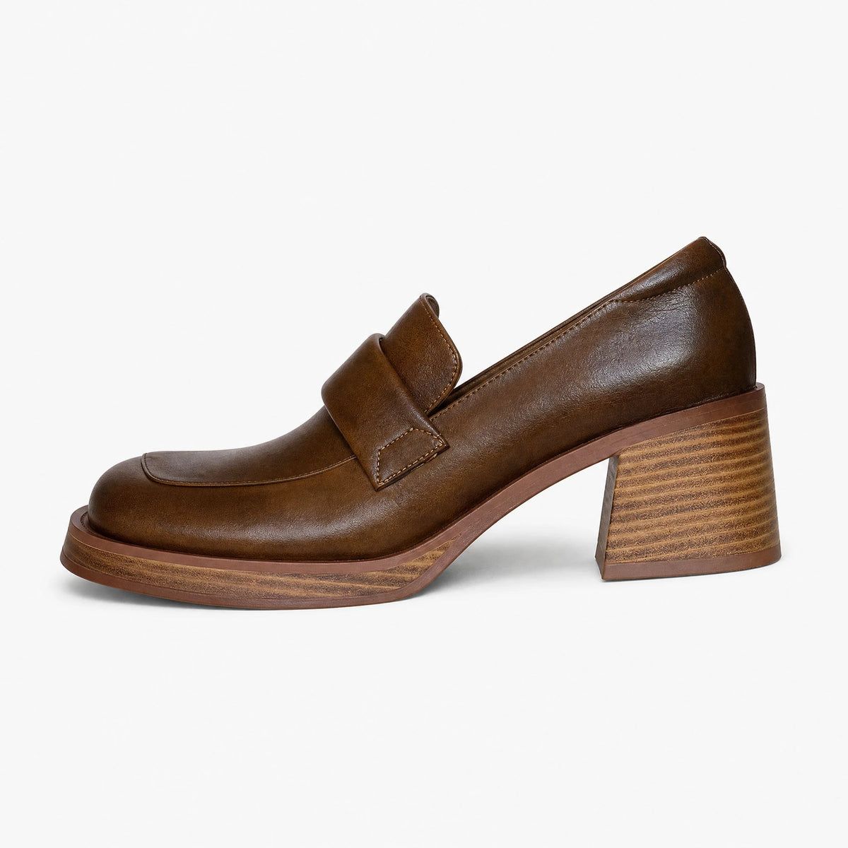 Women's block heel loafers with thick sole in Black, side view