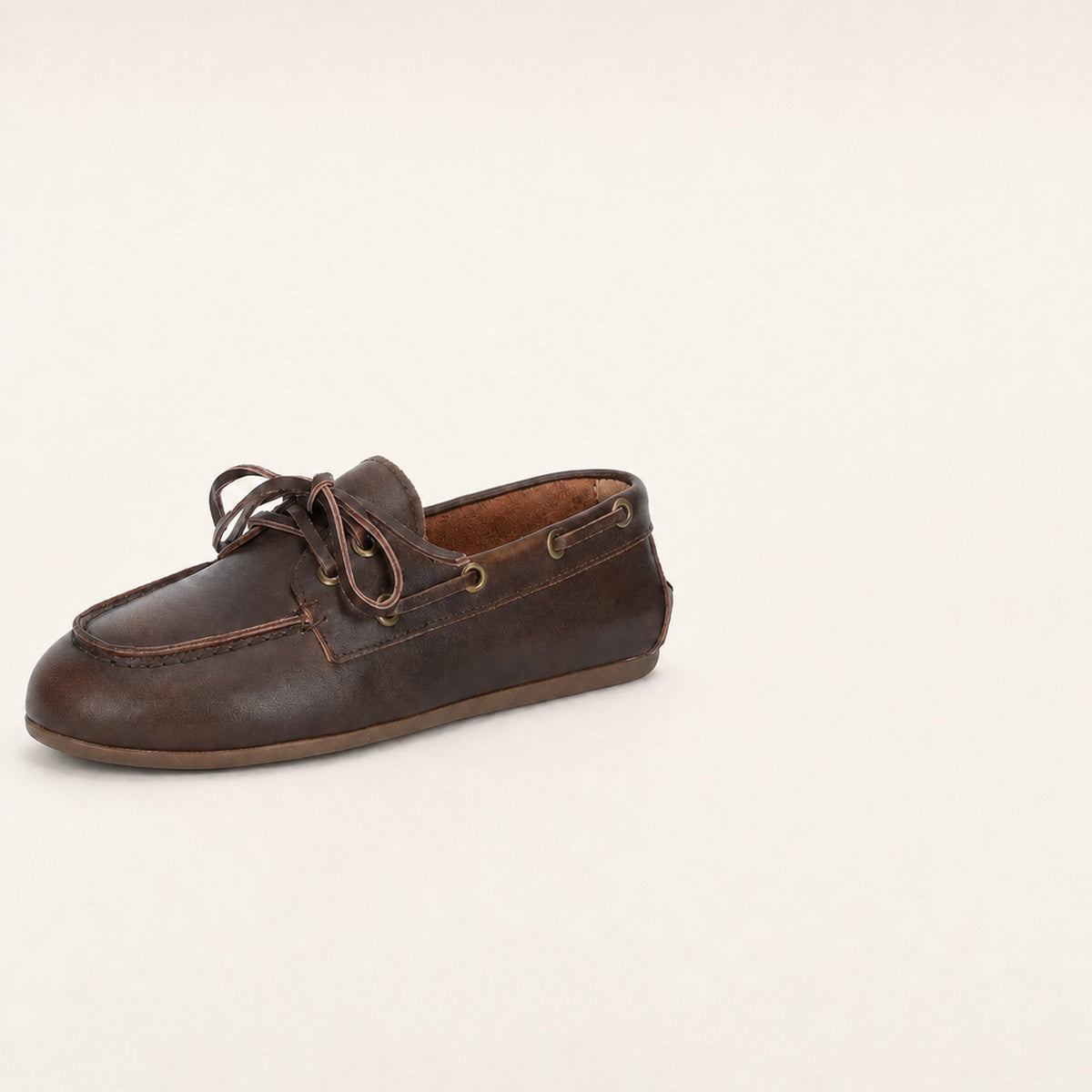 Women's brown split leather lace-up boat loafers, view 6