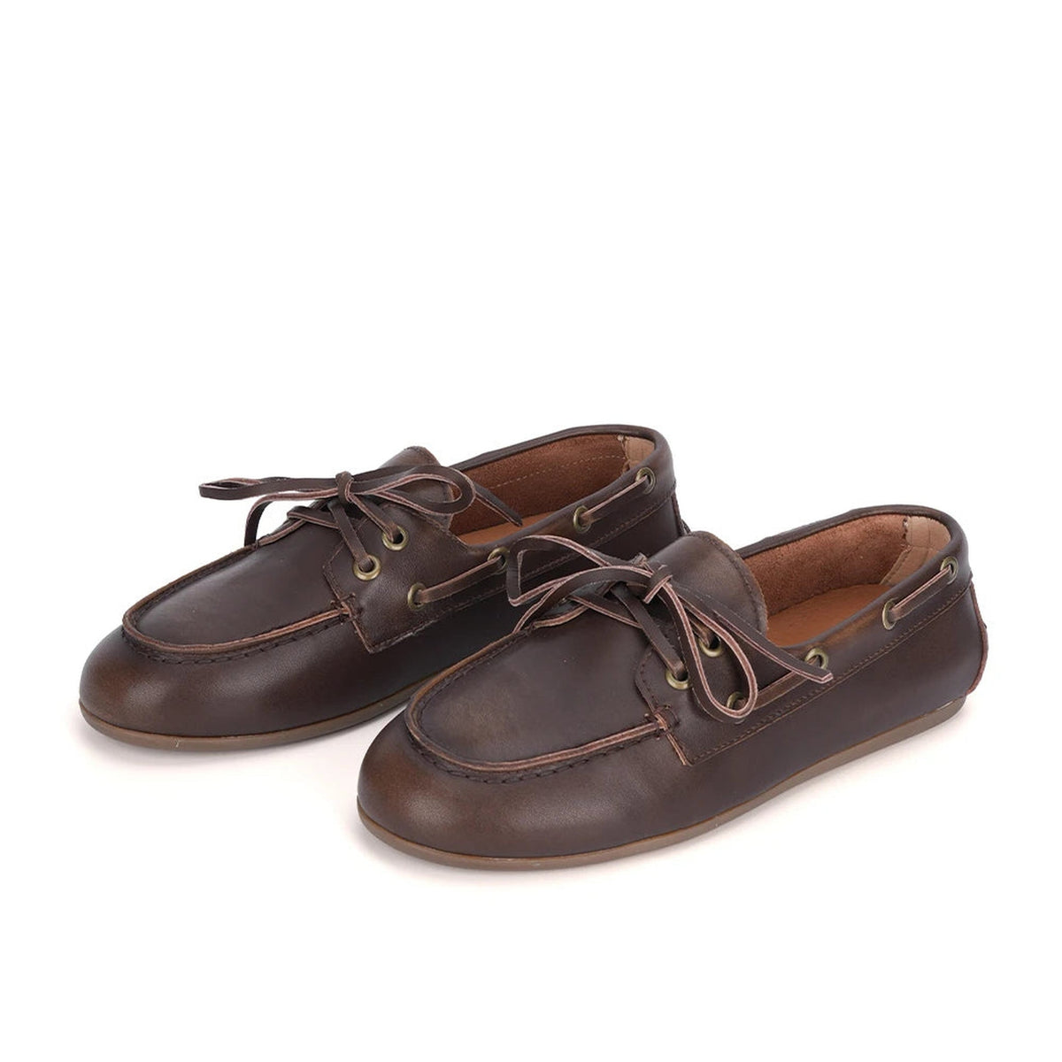 Women's brown split leather lace-up boat loafers, view 7
