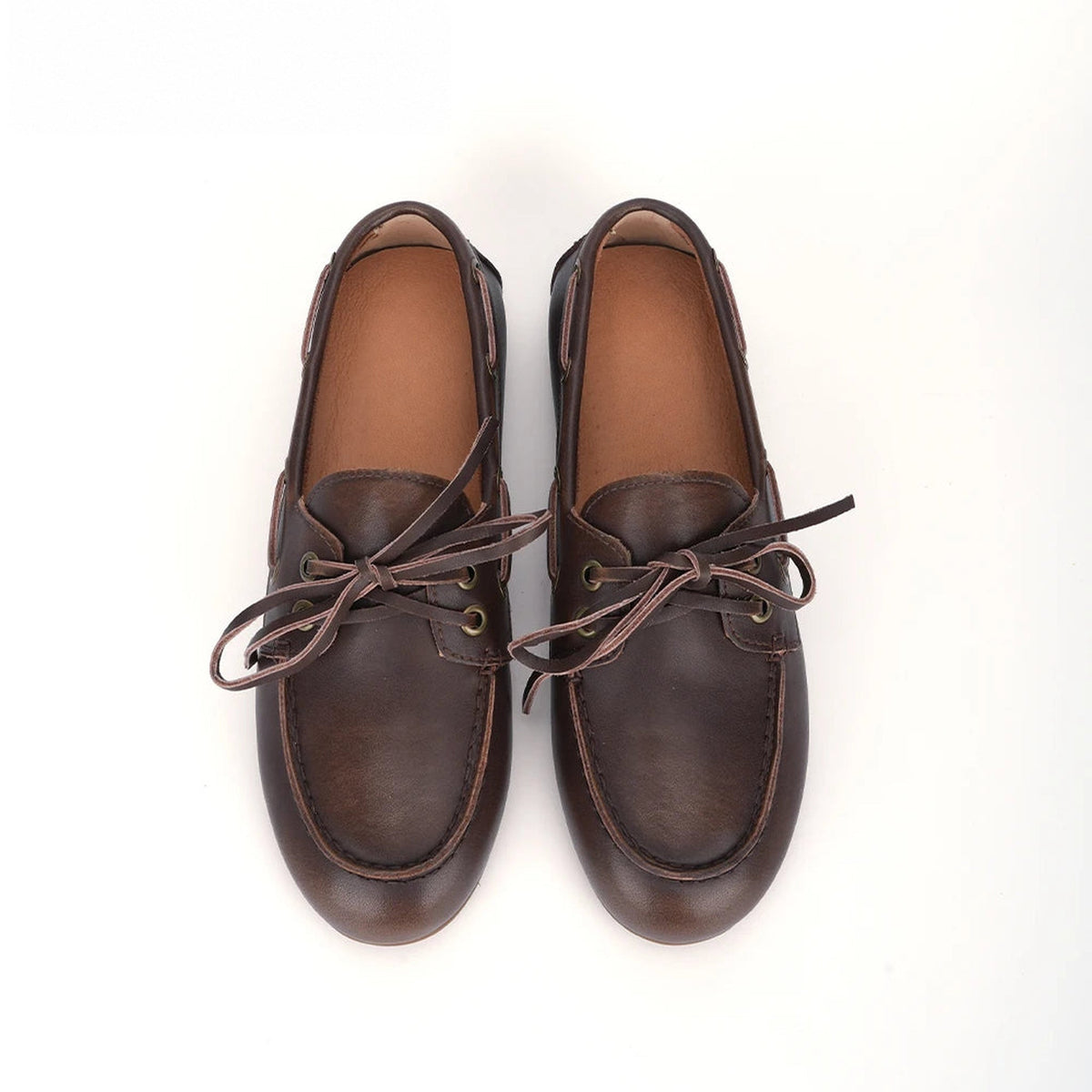 Women's brown split leather lace-up boat loafers, view 8