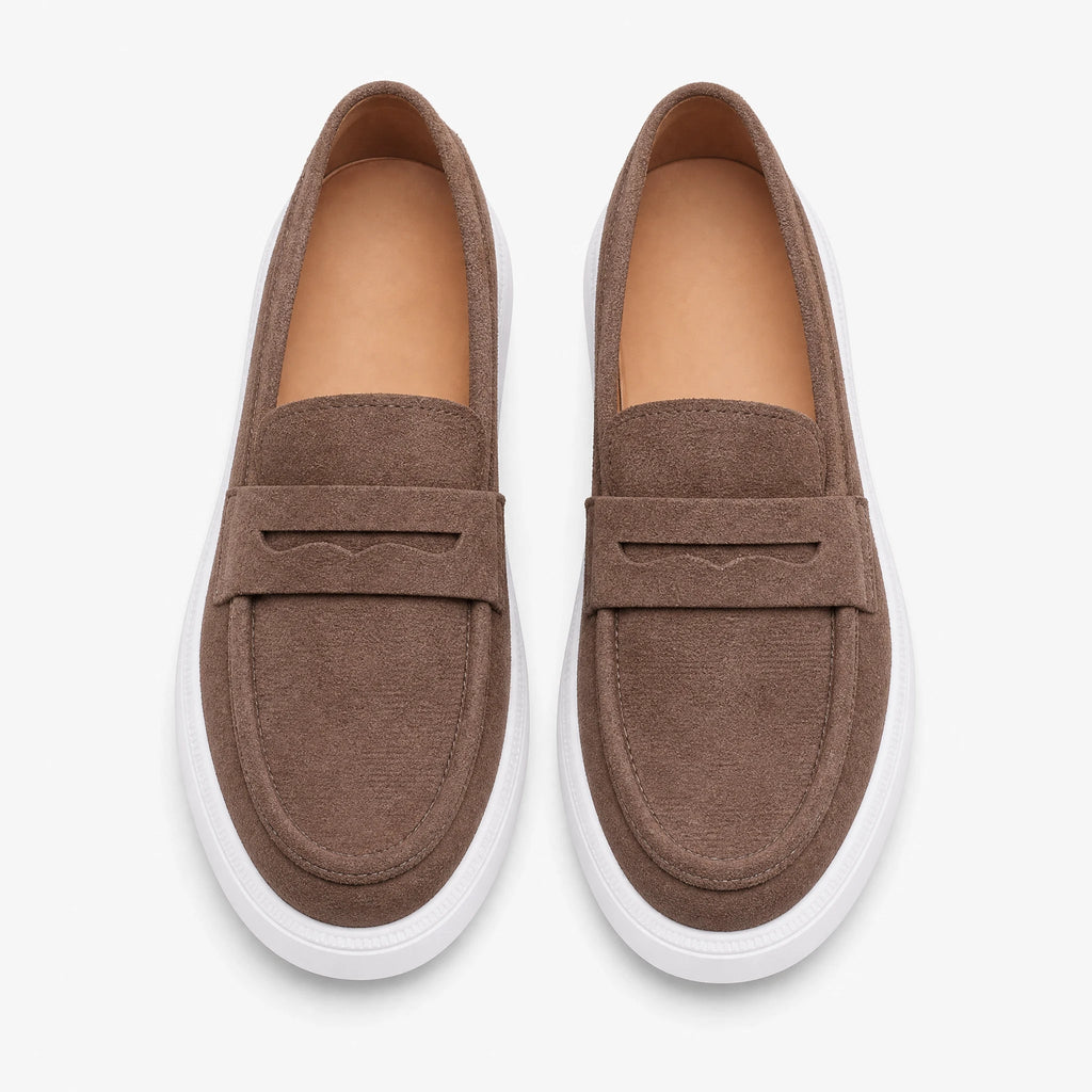 Women's chunky white sole strap loafer in Beige