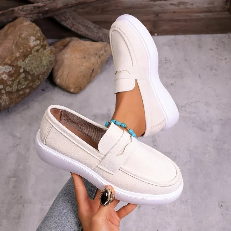 Women's chunky white sole strap loafer in Gray