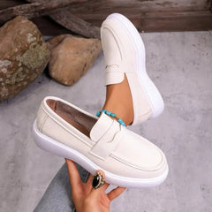 Women's Chunky White Sole Loafers with Strap, Beige