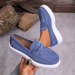Women's Chunky White Sole Loafers with Strap, Blue
