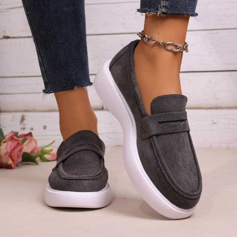 Women's chunky white sole strap loafer in Taupe