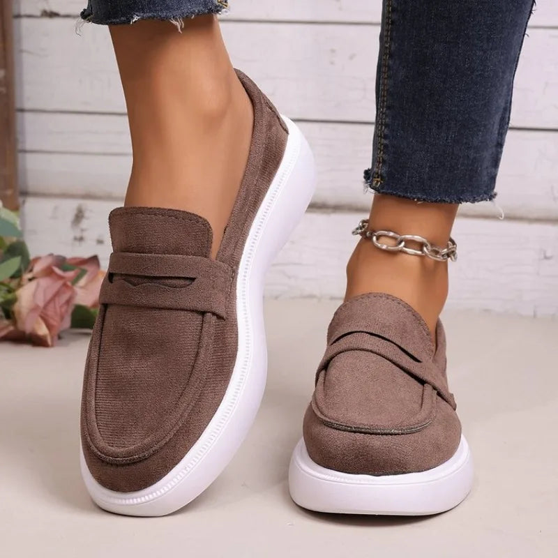 Women's chunky white sole strap loafer in Beige