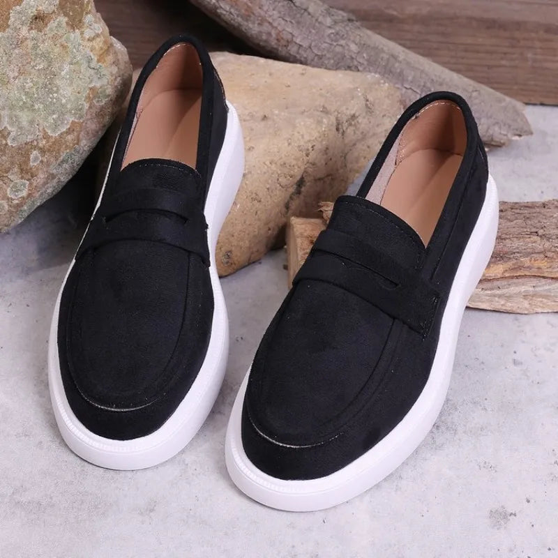 Women's chunky white sole strap loafer in Gray