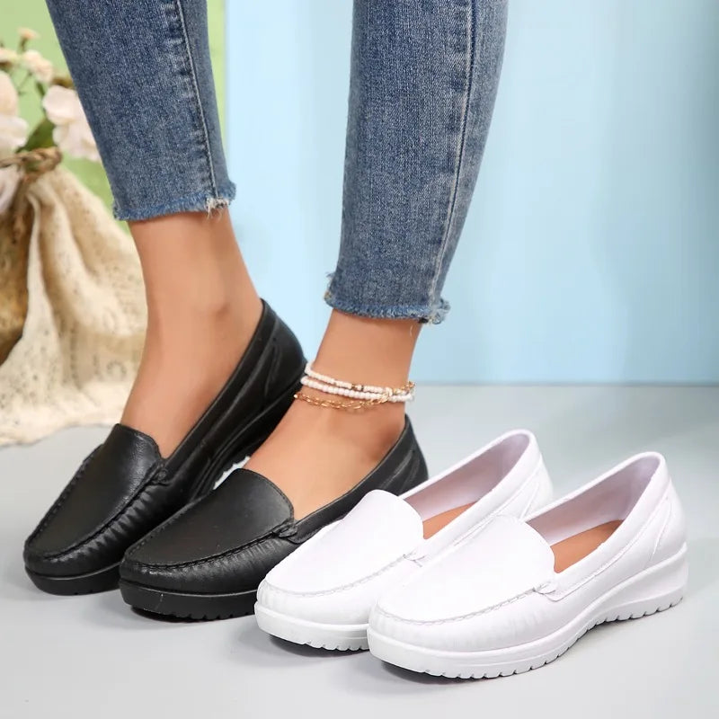 Women's comfort loafers with soft sole in White, back view
