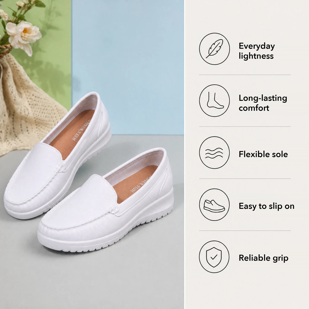 Women's comfort loafers with soft sole in White, sole view