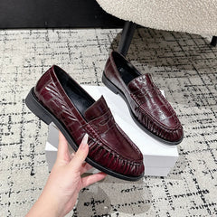 Women's Croc-Effect Penny Loafers, Refined Look, Dark burgundy