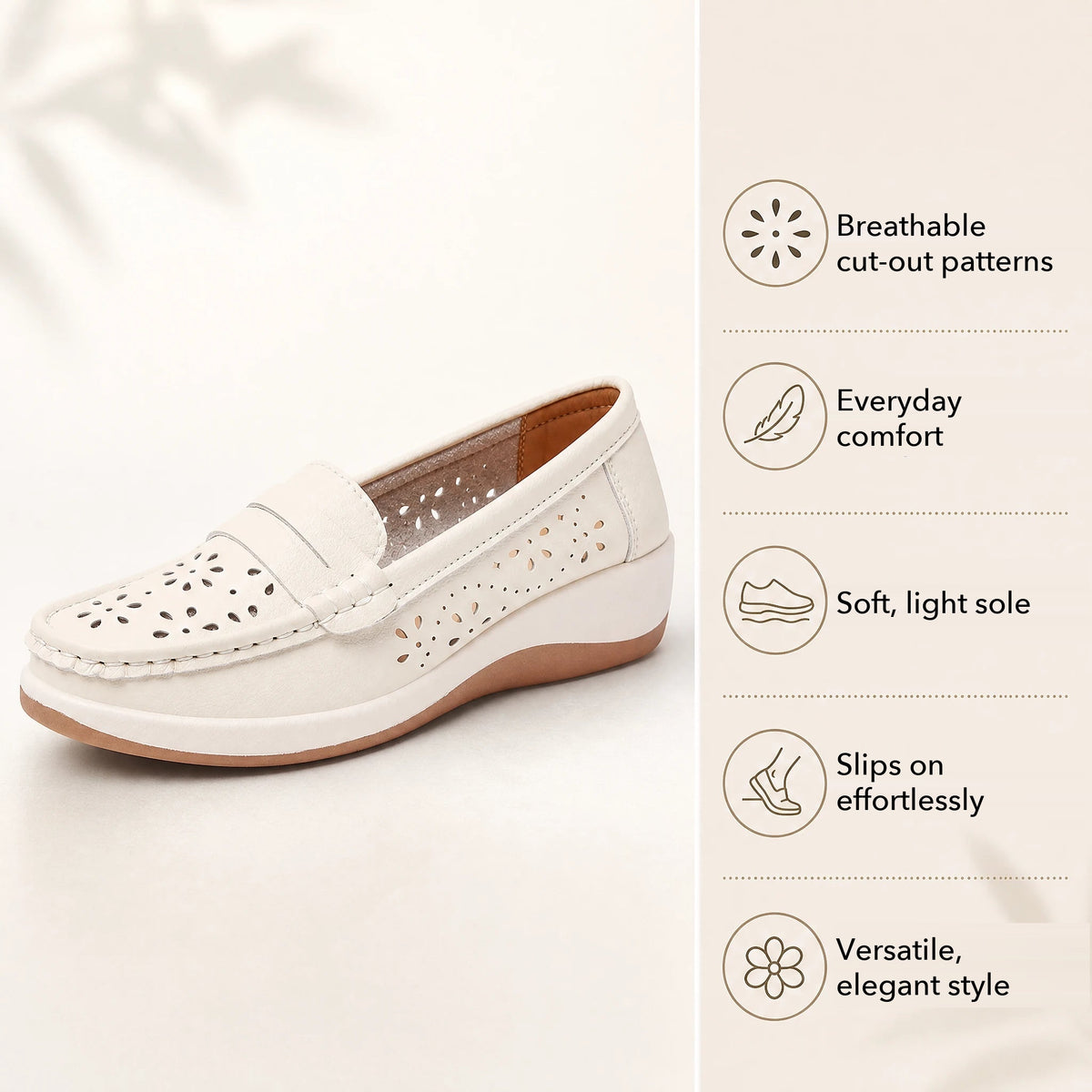 Women's cutout wedge loafers with floral pattern, view 5 Image