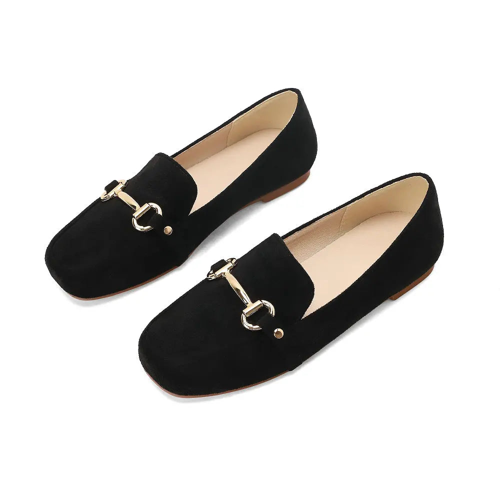 Women's Faux Suede Loafers with Gold Bit and Square Toe - view 2