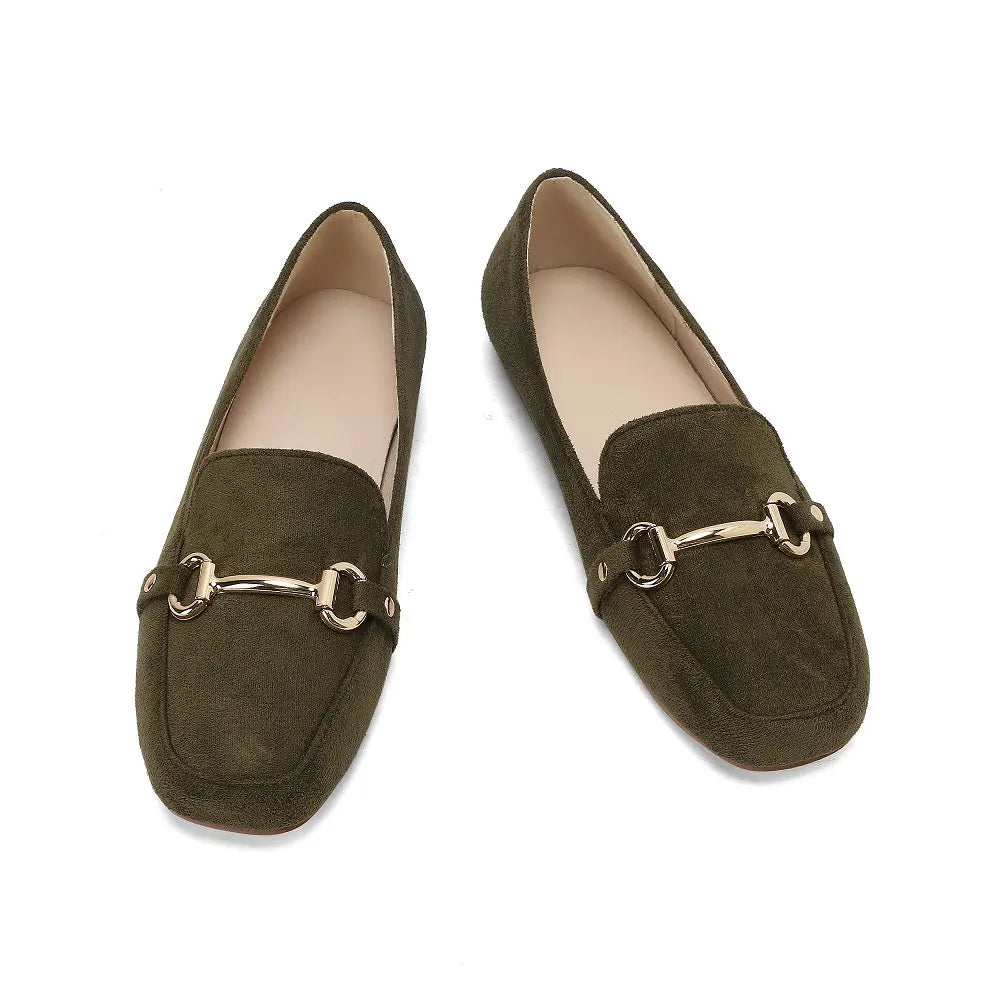 Women's Faux Suede Loafers with Gold Bit and Square Toe - view 3
